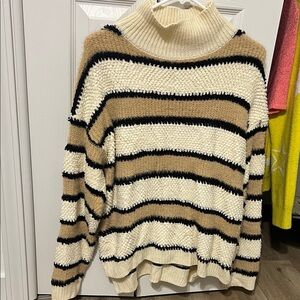 Wishlist Cream and Black Striped Turtleneck Sweater